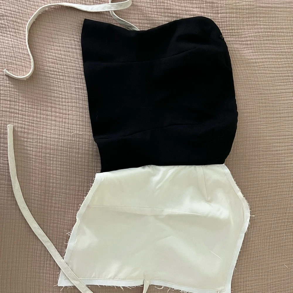 Black & Cream Asymmetric Tie Corset Top - Picture 9 of 10